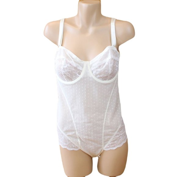 Marks & Spencer White Bodysuit 34C Sequins Polka Dots and Lace Teddy Bridal T61 - Picture 1 of 10